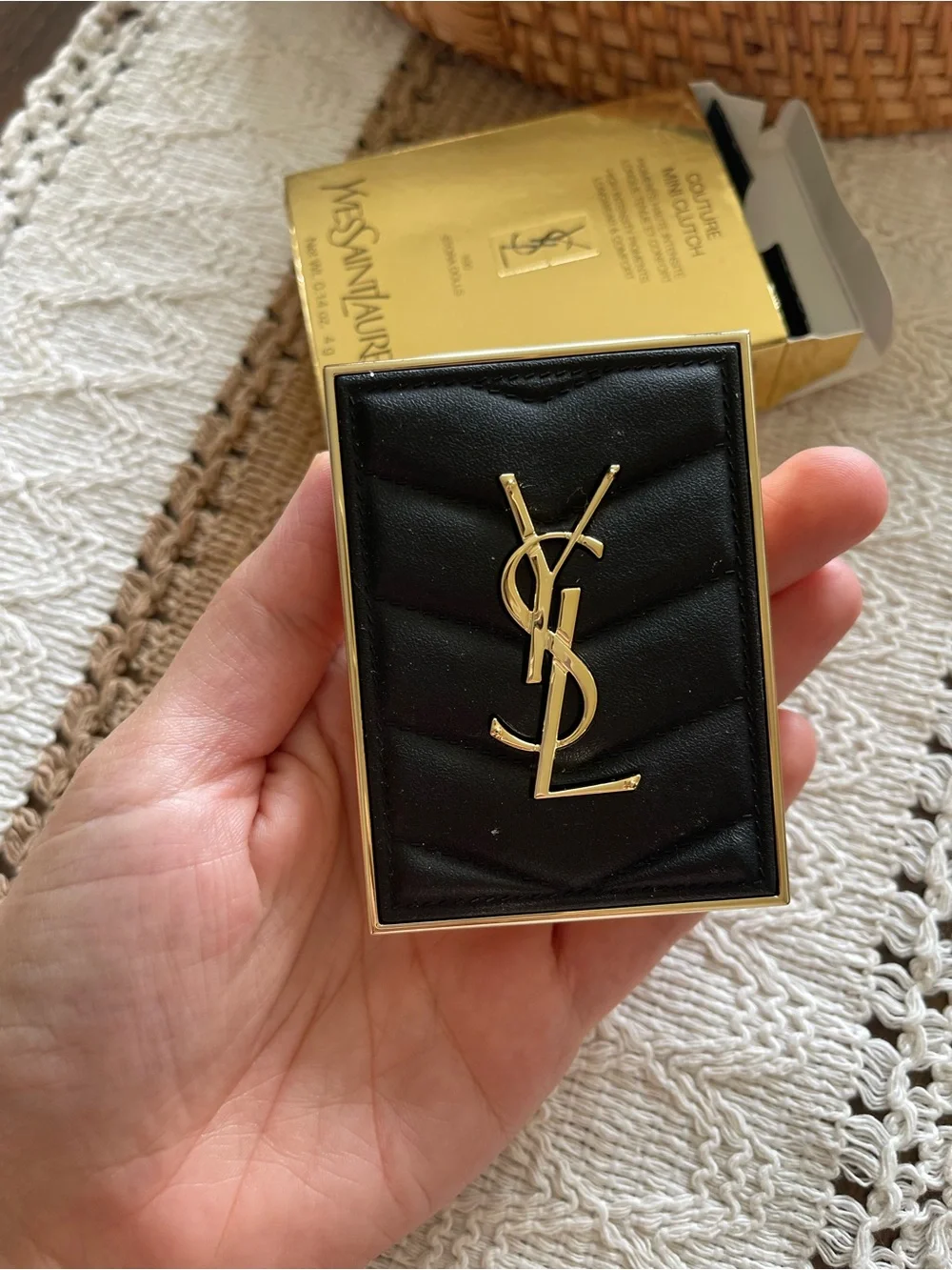 Saint Laurent Black Quilted Leather Eye Shadow with Gold YSL Emblem